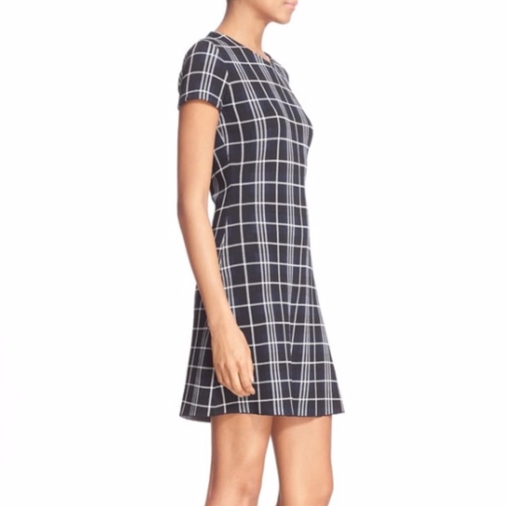 Theory Black and White Plaid Short Sleeve Shift Dress